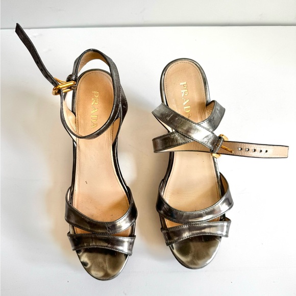 Metallic Silver PRADA Bamboo Wedge - Picture 9 of 10